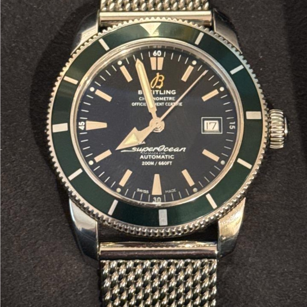 Breitling SuperOcean Green and Silver Watch 42mm